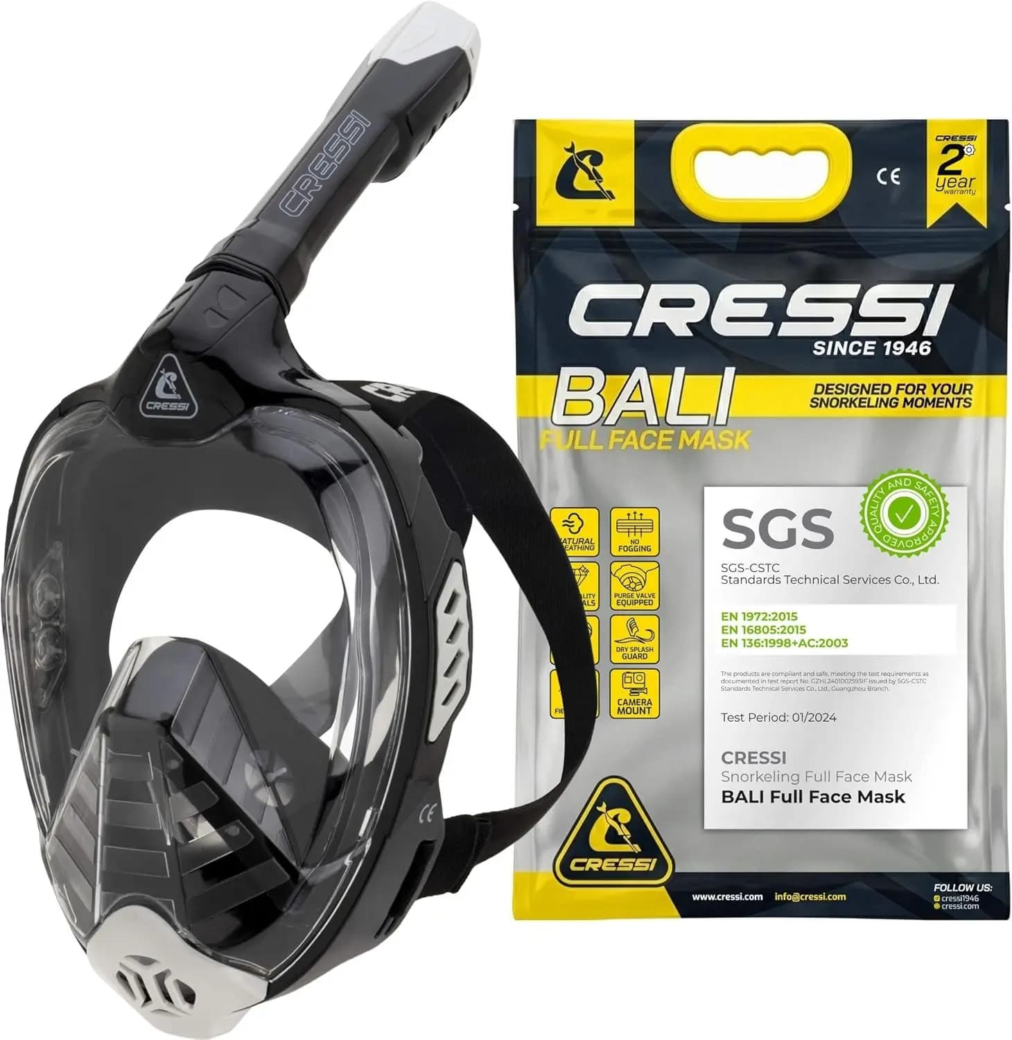 Adult Full Face Snorkeling Mask - Wide Clear View, Anti-Fog System, Easy Breathing with Safety Prioritized