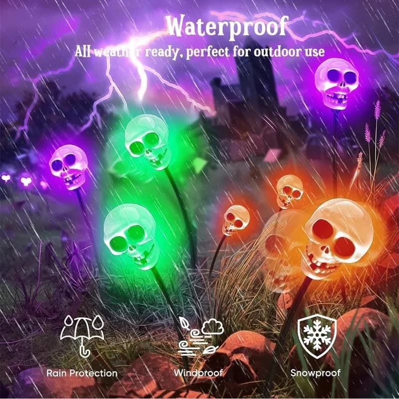 Halloween Solar Skeleton Head Swinging Firefly Lights LED Garden Pathway Landscape Decor Lamp for Lawn Yard Patio Outdoor Use