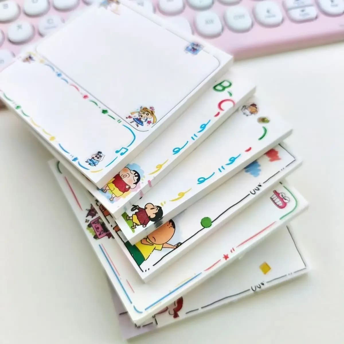 Crayon Shin‑chan Square Sticky Notes, Cute Cartoon Self‑Adhesive Tearable Notepad for Student Message Memo
