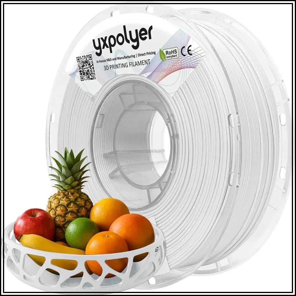 Filamento PLA per Alimenti 1.75mm 1kg, PLA+ Bianco per Stampa 3D, Bobina Trasparente