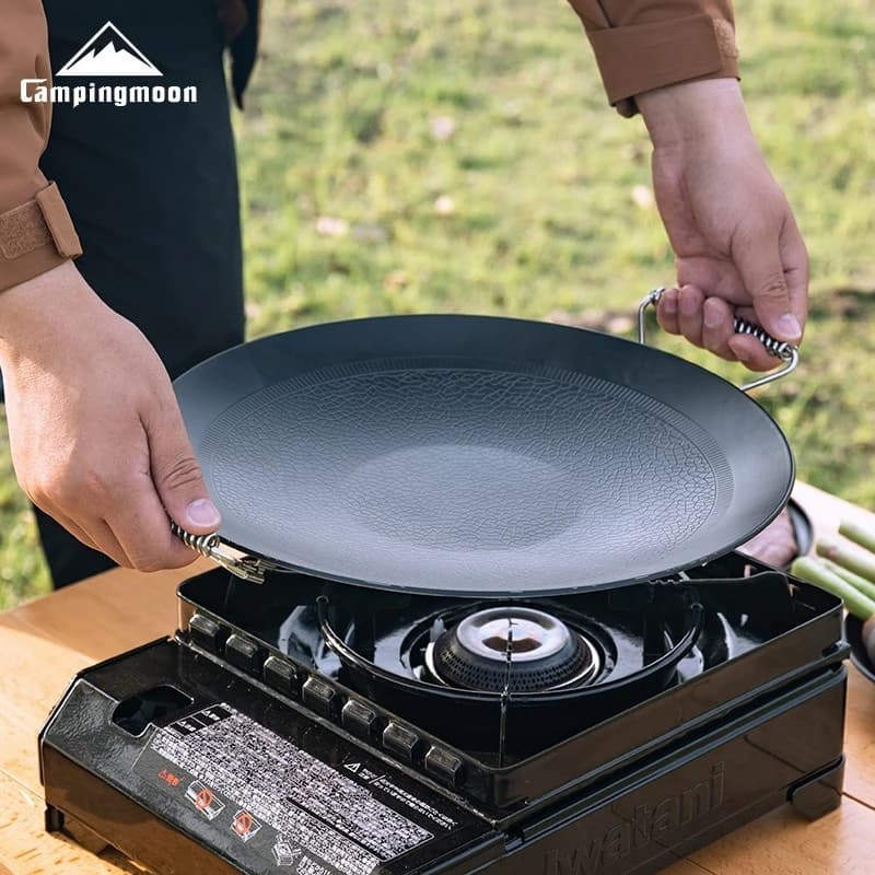 Campingmoon GRW-27F/GRW-33F Camping Outdoor Cookware Set Utensil Steel BBQ Grill Plate Griddle Cooking Pot Non-stick Fry Pans