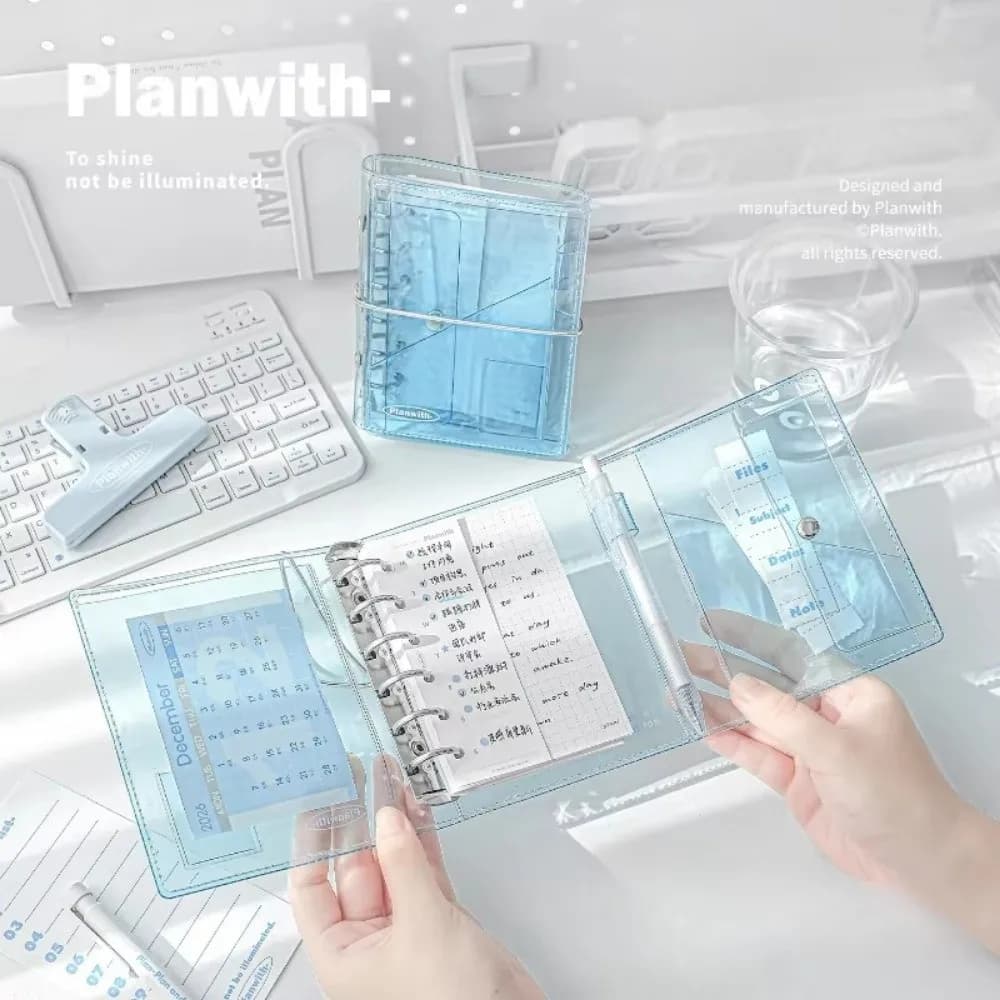 Quaderno Ricaricabile A7 Trasparente a Tre Pieghe, Stile Semplice, Sottile, a Fogli Mobili, Agenda Estetica Tascabile