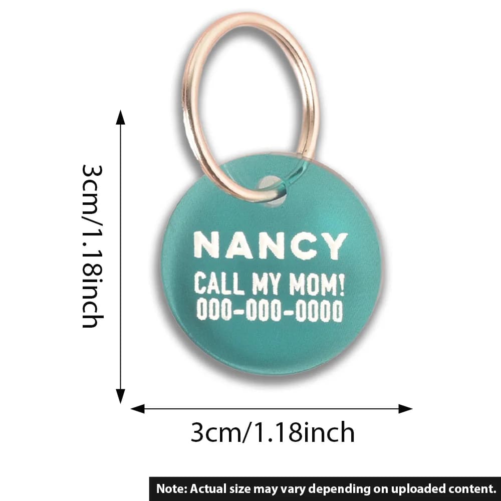 Etichetta per animali personalizzata Minimal Small Circle, colorata e leggera per l'identificazione di cani e gatti, rosa, viola, nero, verde acqua, rosso