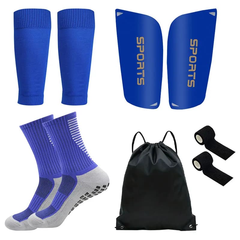 Set da 5 pezzi Borsa da calcio per adolescenti Calzini da calcio Grip Calzini sportivi da uomo Copri gamba da calcio Parastinchi Allenamento da calcio Gambo Board Bandag