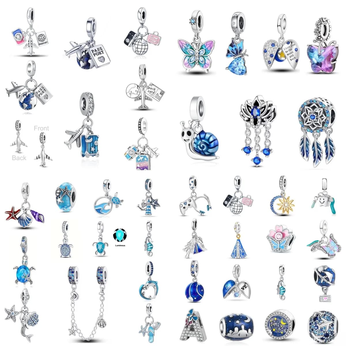 Blue Turtle Whale Dreamcatcher 925 Silver Airplane Passport Travel Charm Pendant Fit Original Bracelet DIY Fashion Jewelry Gift