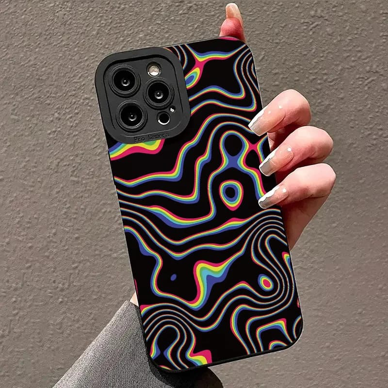 Fluorescent Wavy Graphic Phone Case For iPhone 11 12 13 14 15 Pro Max XS X XR 7 8 Plus SE 2020 Shockproof Soft Bumper Back Cover