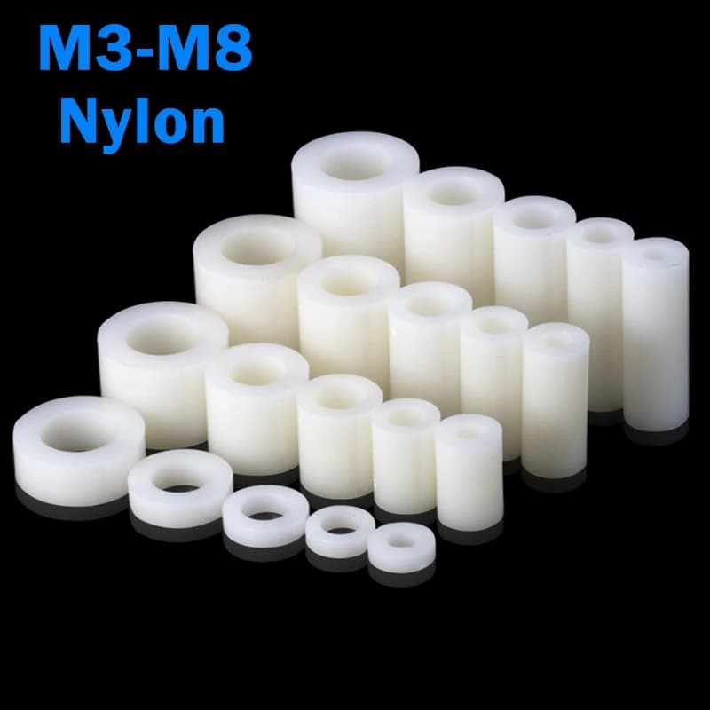 Distanziatore Cavo in ABS Nylon Bianco Non Filettato M3 M4 M5 M6 M8, Rondella Isolante per Schede PCB, Colonna con Foro Rotondo, Lunghezza: 2-50mm
