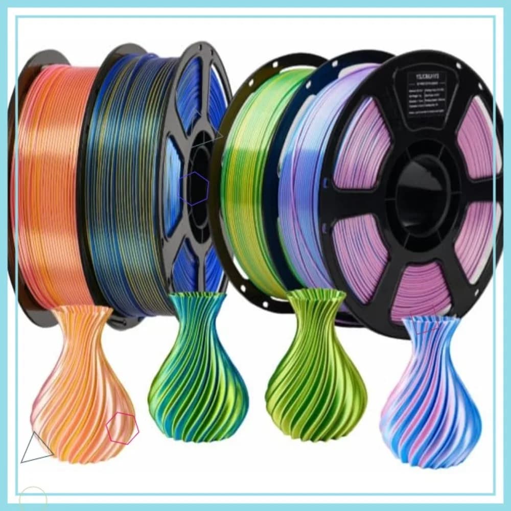 Filamento PLA Bicolore Effetto Seta, Confezione da 4KG, 1.75mm +/- 0.02mm, 4 Bobine