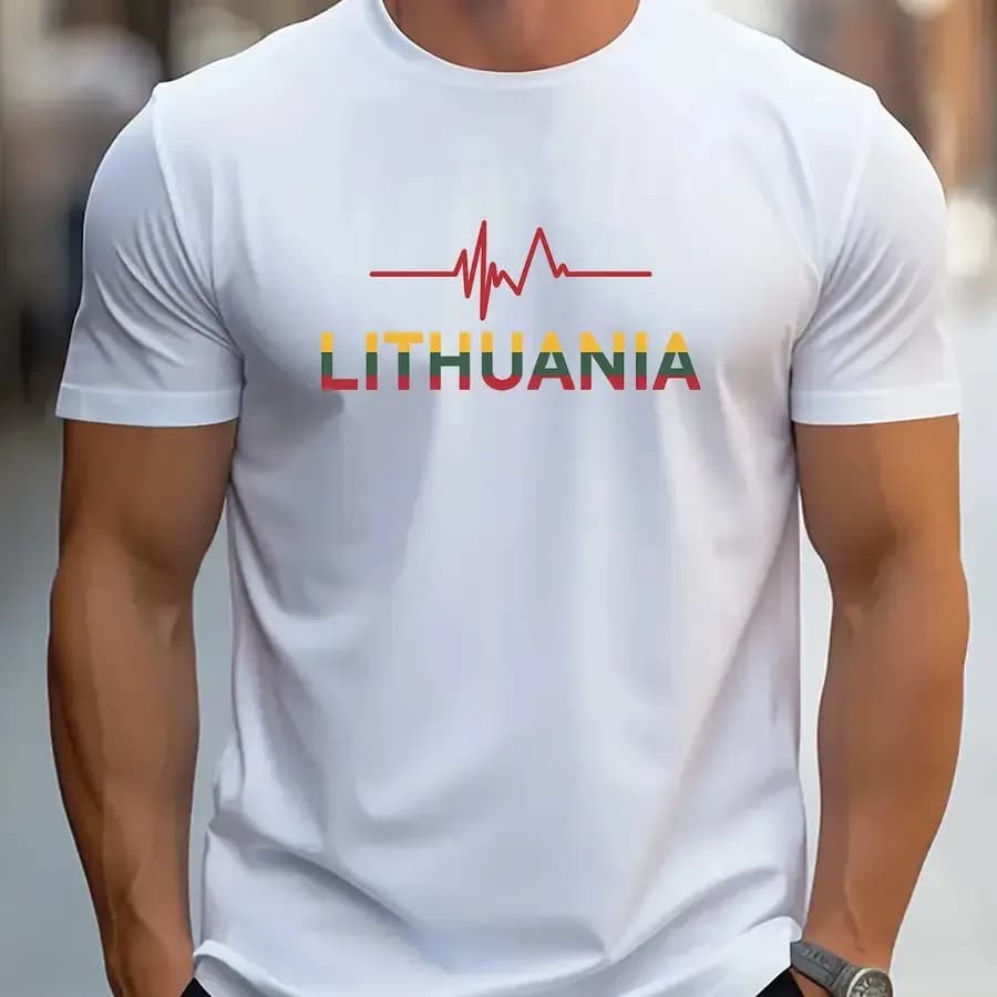T-shirt grafica da uomo Lituania - Maglietta estiva leggera girocollo, grigio chiaro casual per tutti i giorni, ideale per viaggi e tempo libero
