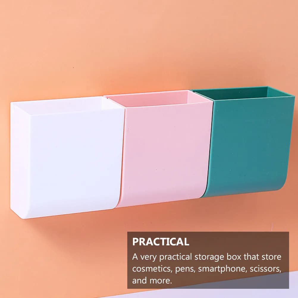 3Pcs Wall-Mounted Plastic Storage Box High-Quality Sundries Container with Charging Port Wall Organizer for Cosmetics Toothbrush