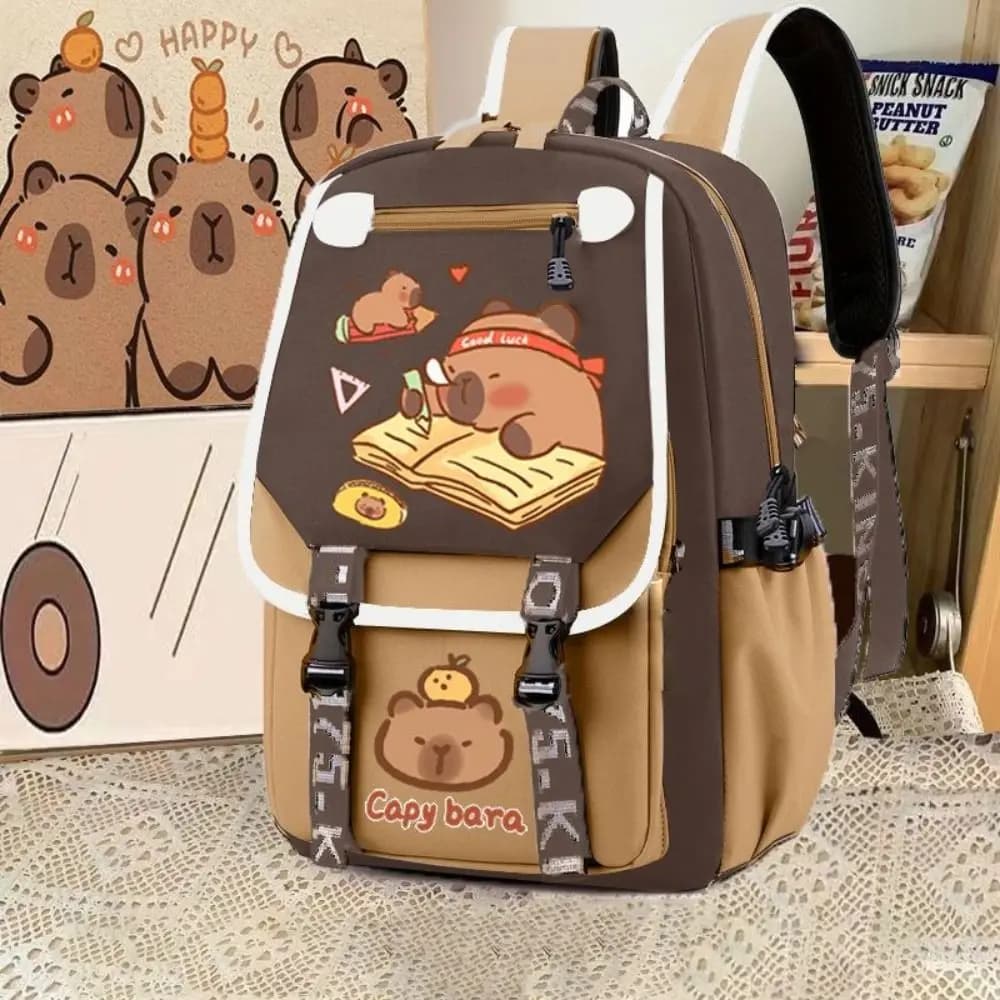 Zaino Capybara multiscomparto in tessuto Oxford Borsa da scuola impermeabile per animali dei cartoni animati Multifunzionale leggero