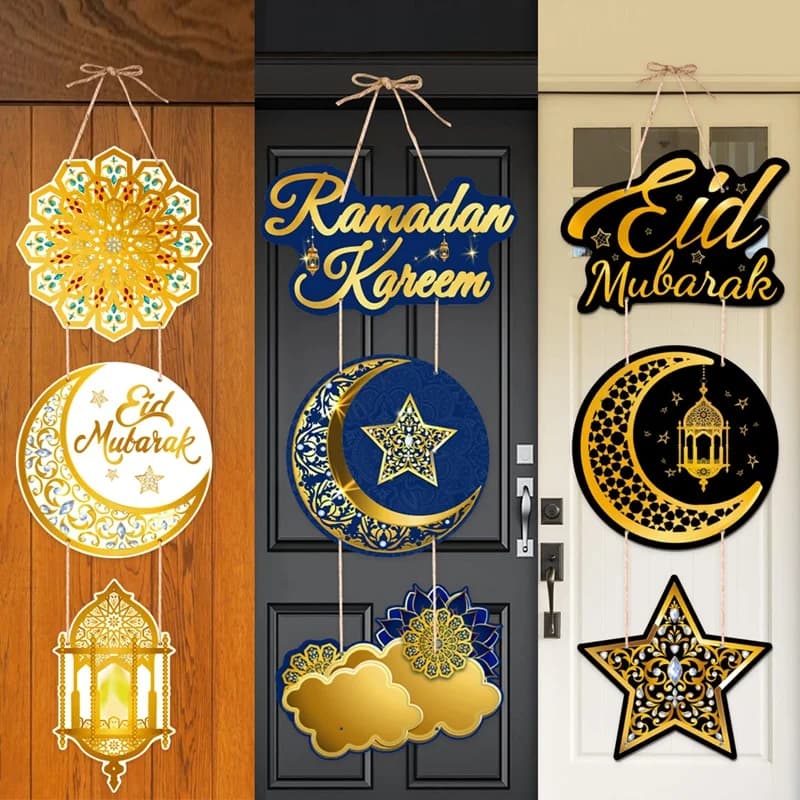 Eid Mubarak Porta Appesa Bandiera Ramadan Decor per la Casa 2025 Ramadan Kareem Mubarak Islamico Musulmano Party Decor Felice Eid Al Adha