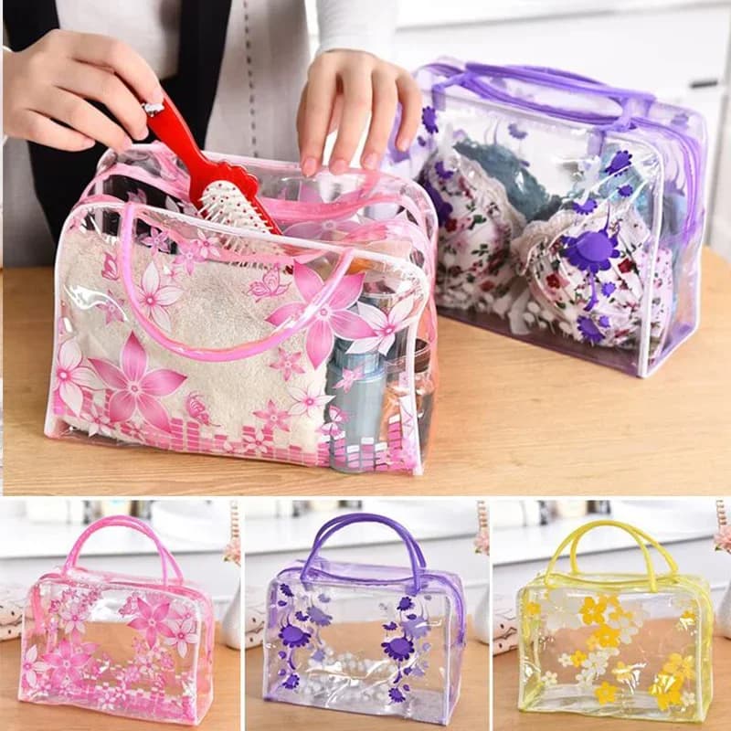 Transparent PVC Portable Makeup Bags Women's Waterproof Floral Cosmetic Bag Toiletry Wash Bag