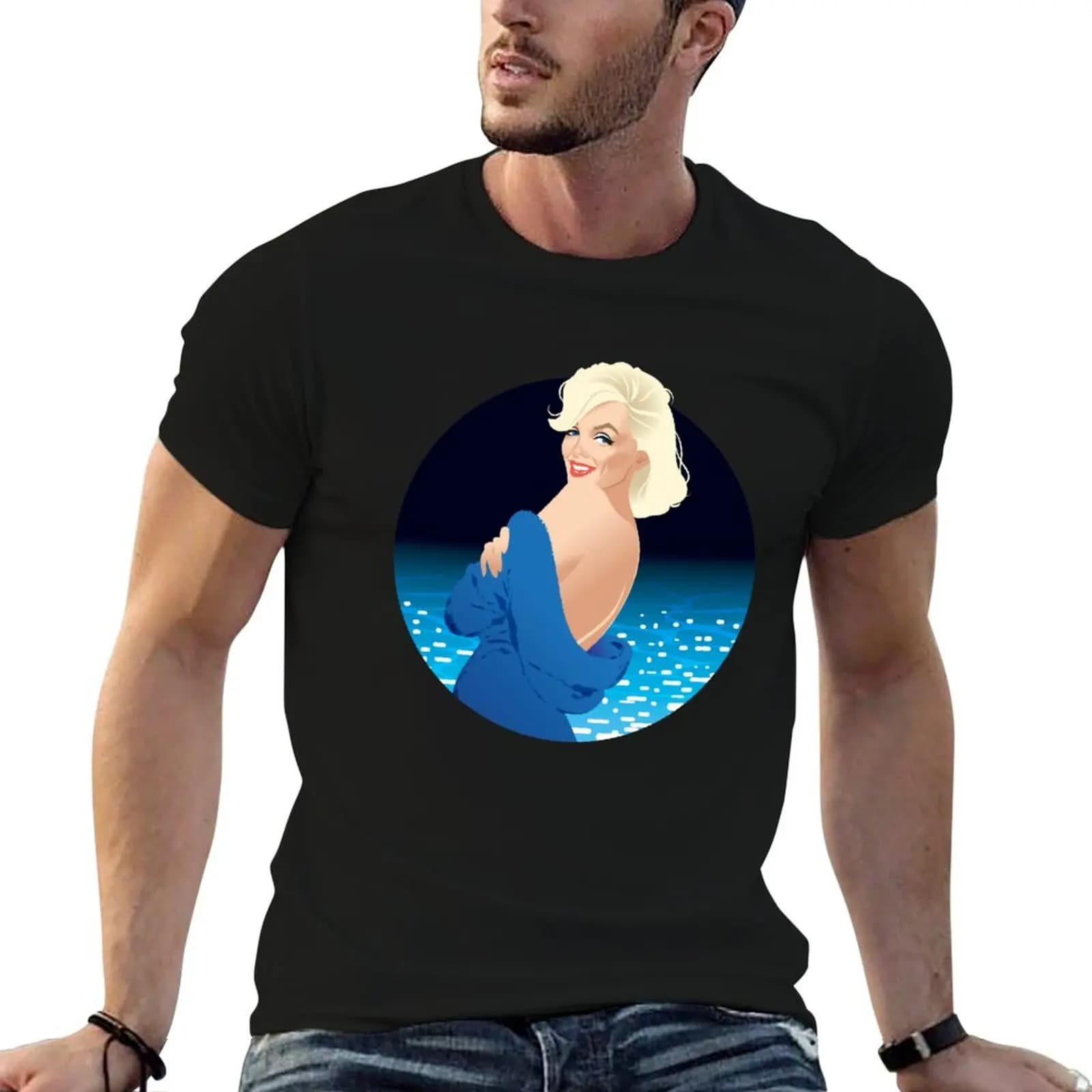 T-shirt blu da uomo, casual, 100% cotone