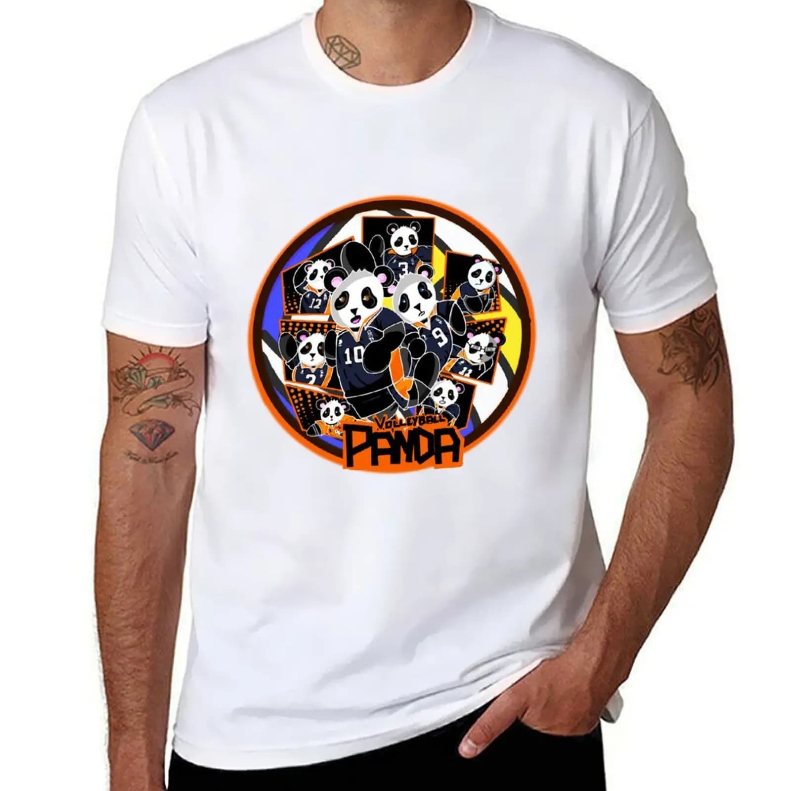Men's Volleyball Panda T-shirt Men's Cotton T-shirts Men's T-shirts Casual T-shirt