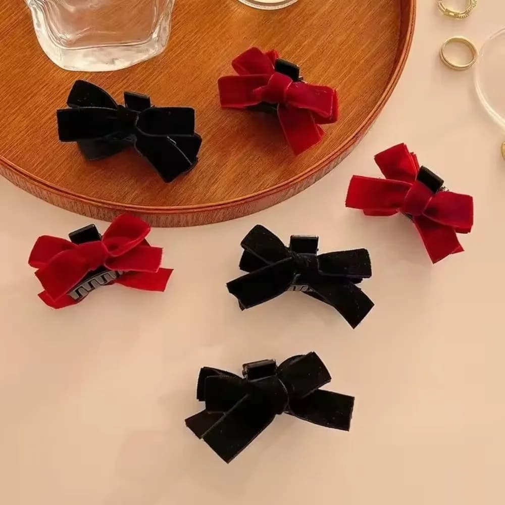 2/4 pz. Fermaglio per capelli piccolo a fiocco da donna, in velluto vintage, stile principessa, per autunno e inverno, accessorio per capelli