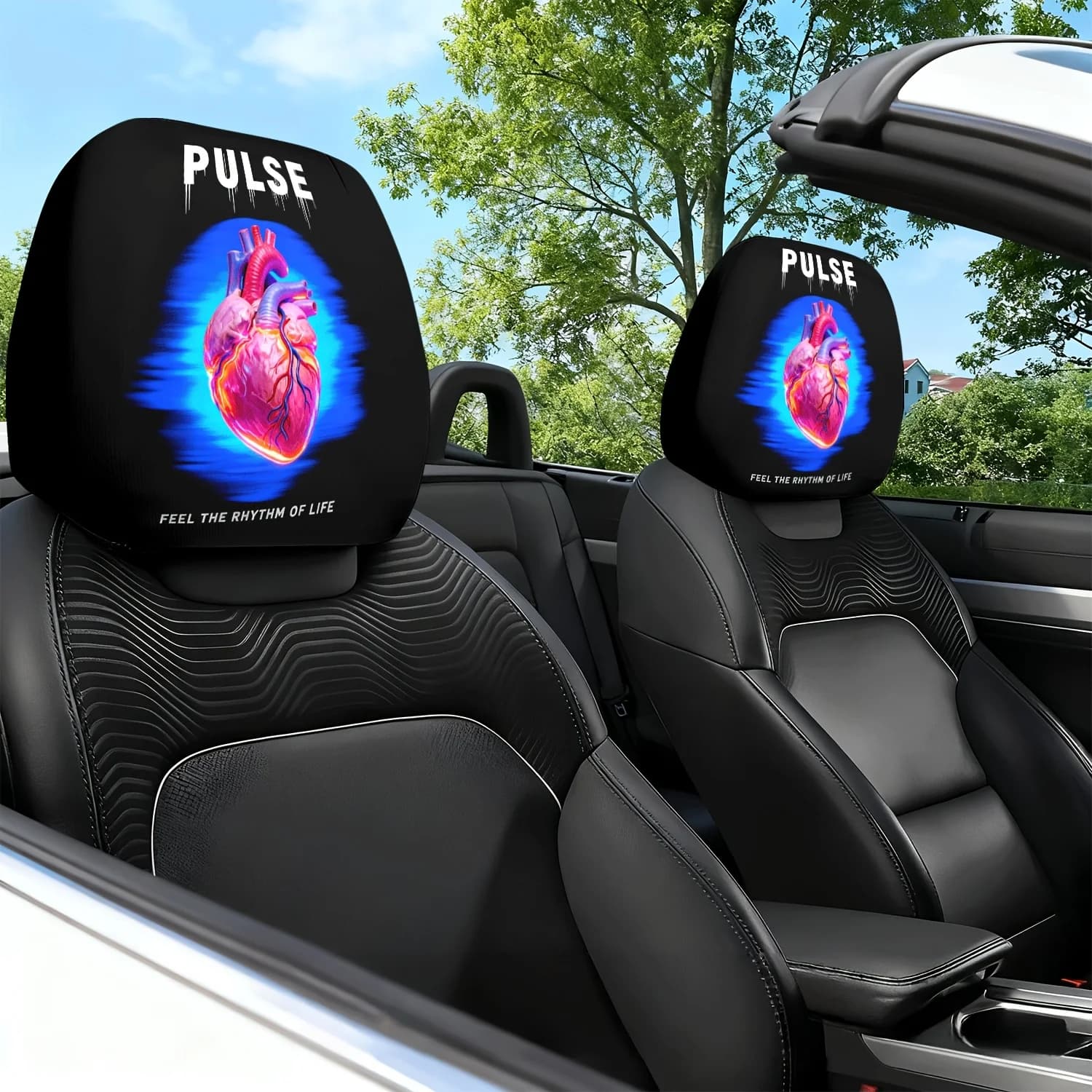 2 Pezzi Copri Poggiatesta Auto con Stampa a Tema Cuore Afterimage - Cuscino Poggiatesta per Sedile Auto - Design Carino - Accessori Auto