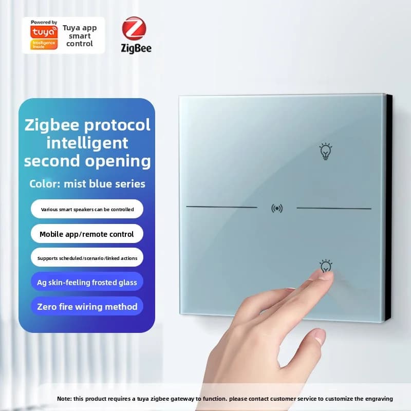 Interruttore Intelligente Tuya Zigbee Tipo 86, Pannello in Vetro Senza Neutro, Controllo Vocale e App, Casa Intelligente con Luce Indicatrice Notturna