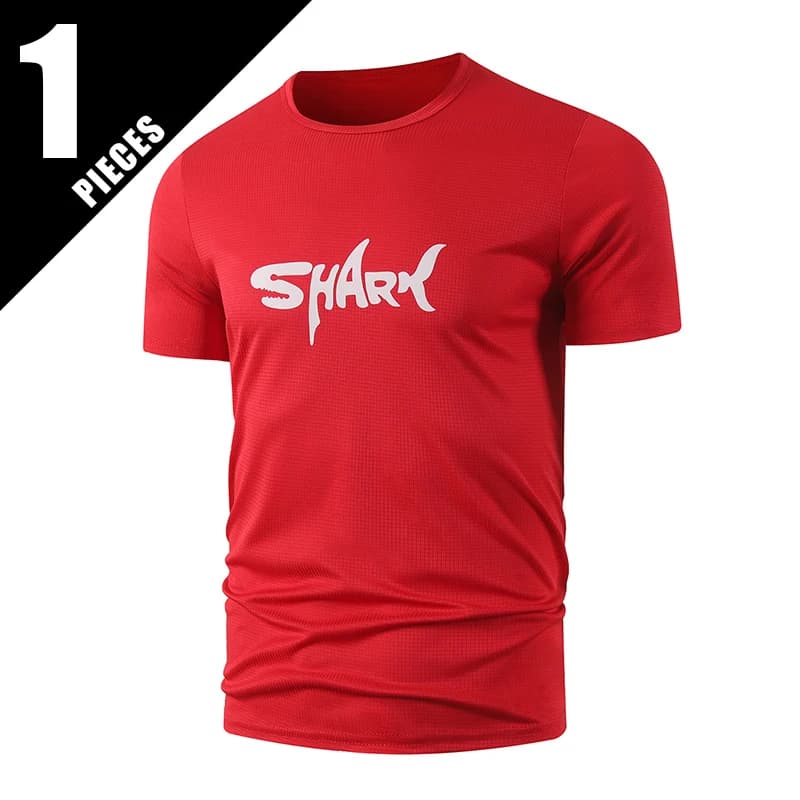 T-shirt da uomo estiva alla moda con stampa di squali, a maniche corte, comoda, oversize, traspirante, per sport e fitness