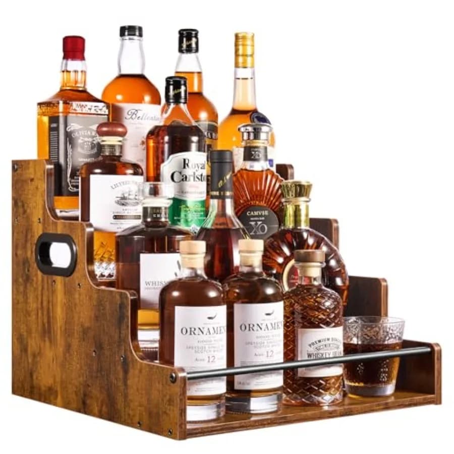 4-Tier Liquor Bottle Display Shelf, Spice Rack - 16-Inch Coffee Syrup Organizer Rack - Heavy-Duty Countertop Bar Shelves for Li