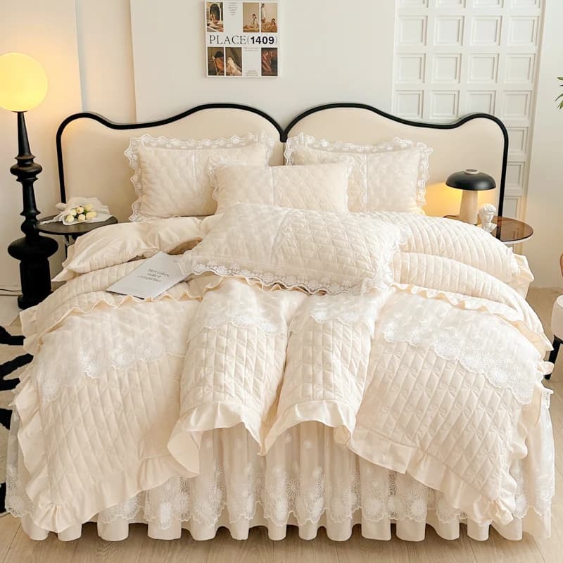 Set biancheria da letto di lusso Queen & King Size, lenzuolo piatto spesso ricamato stile principessa, gonna decorativa per la casa semplice