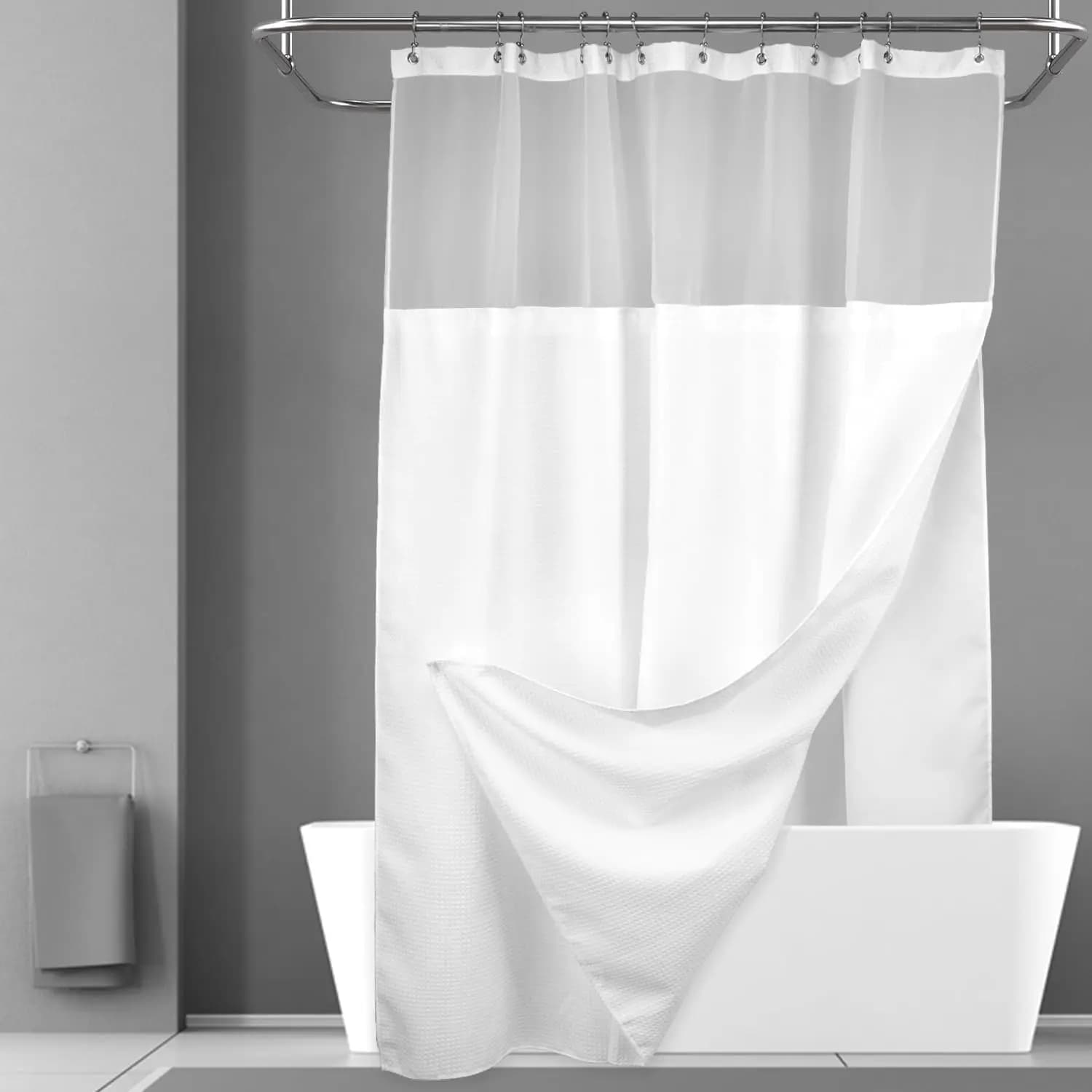Shower Enclosure to Bee Nido with Set of Coatings in Incastro Fabric, 12 White Hooks Included - Hotel Style