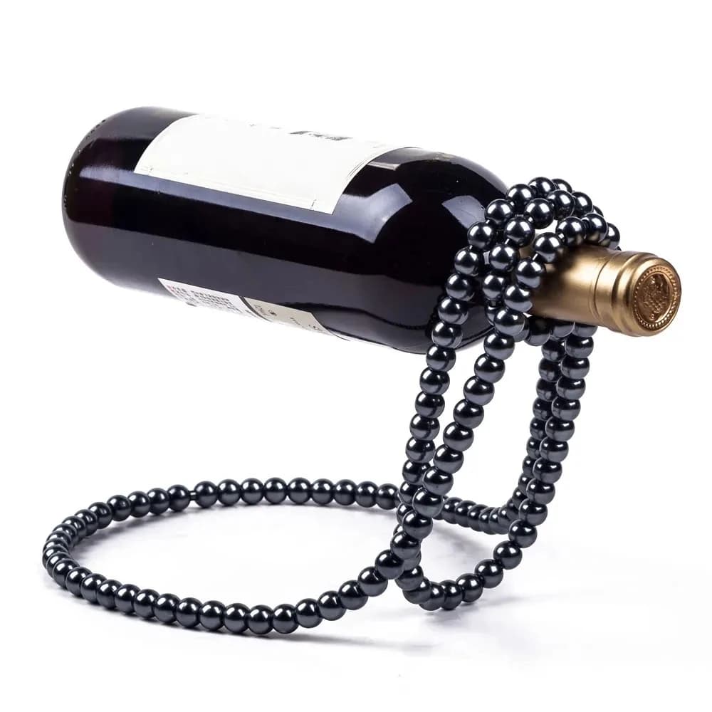 Portabottiglie da Vino Creativo Nero a Forma di Collana di Perle, Lussuoso Supporto Magico in Metallo e Resina per Bottiglie di Vino, Decorazione da Tavolo per la Casa