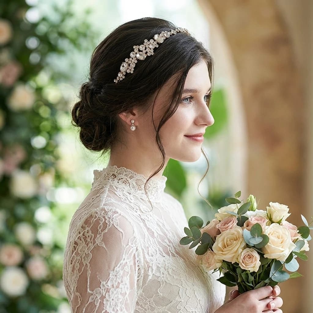 Alloy Rhinestone Crown Headband Bridal Hair Accessory Floral Tiaras For Wedding Dress Prom Evening Gown Women