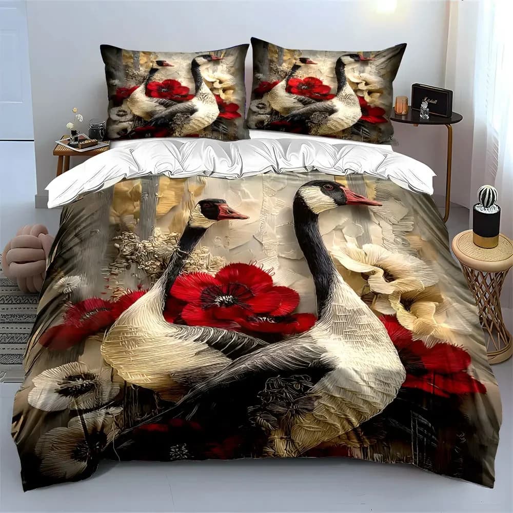 Set di biancheria da letto con decorazioni floreali e uccelli, con 1 copripiumino e 2 federe, singolo, matrimoniale, king size, queen size, idea regalo