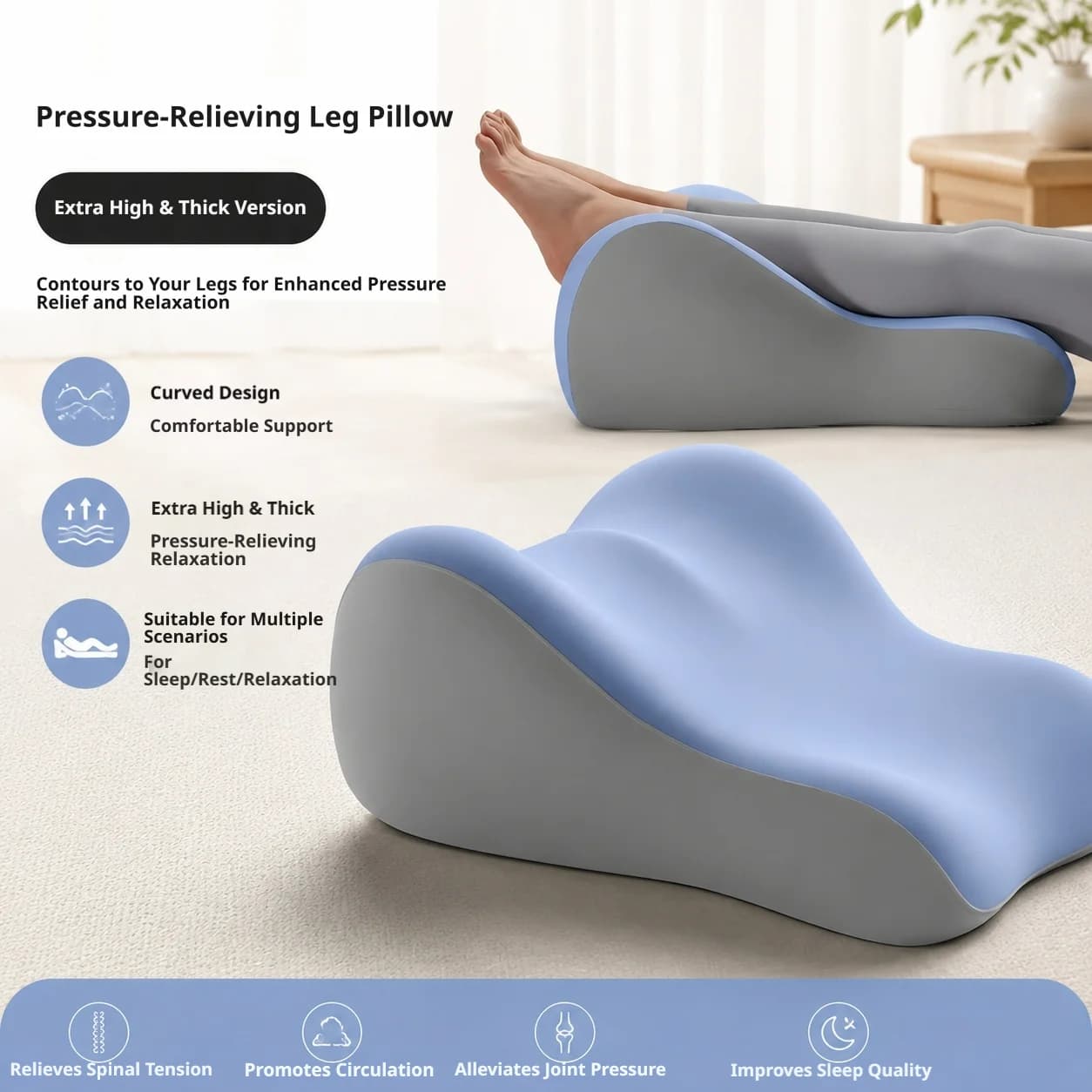 Cuscino ergonomico per elevazione gambe, cuscino spesso per alleviare la pressione, cuscino per bellezza gambe per il sonno domestico, cuscino per elevazione gambe per il sonno a casa