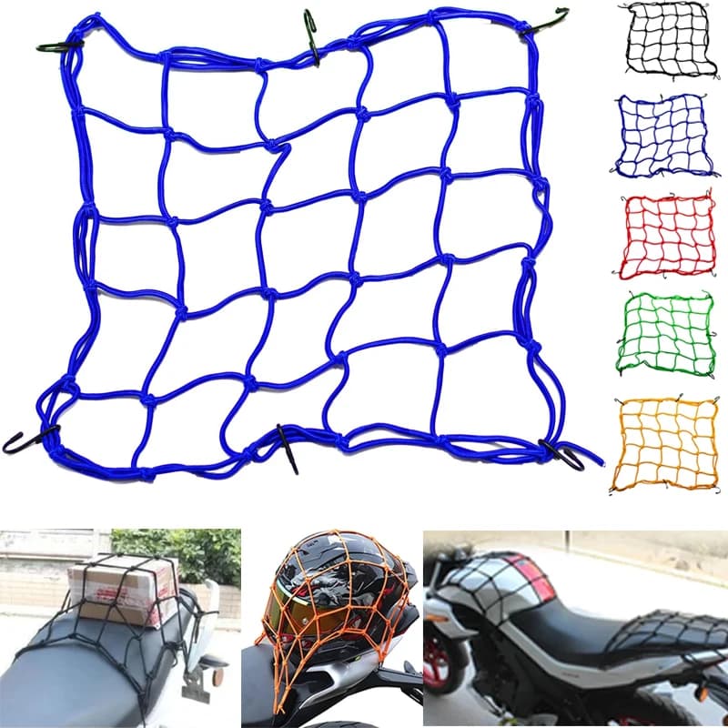 Motor bike rack cover 30 x 30/40 x 40 cm 6 bike hooks hold down fuel tank for luggage rubber elastic mesh for tank