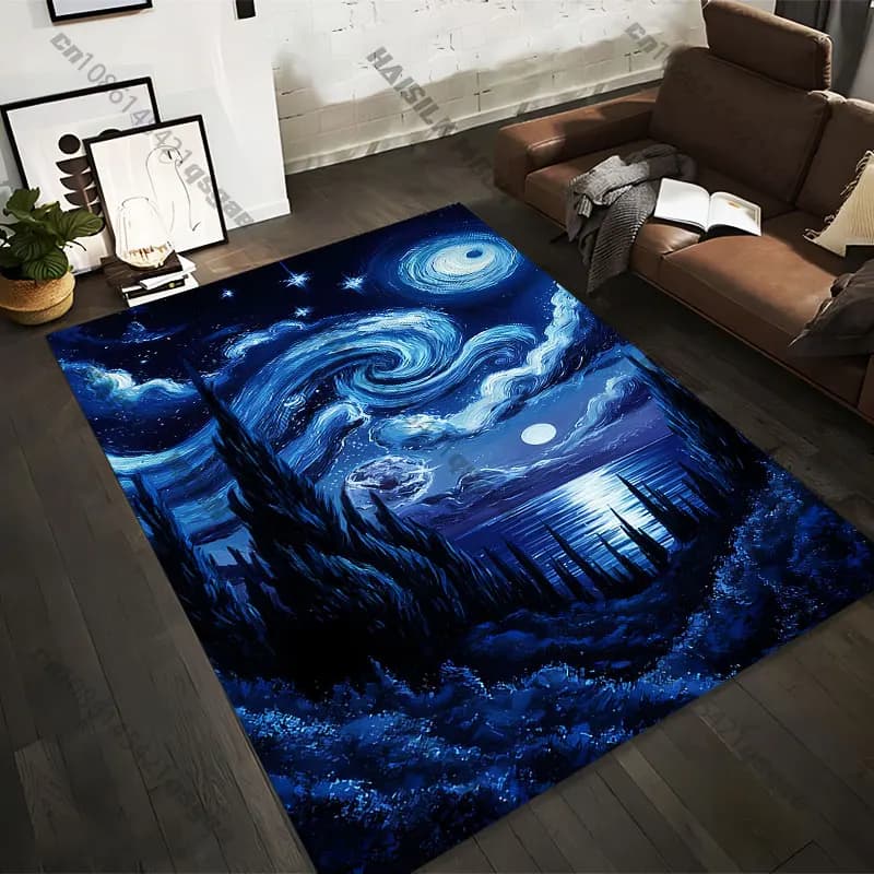 21 Sizes Night sky swirling serene landscape Printed Area Rugs for Adult Yoga Mats Living Room Decor Personalized Doormat