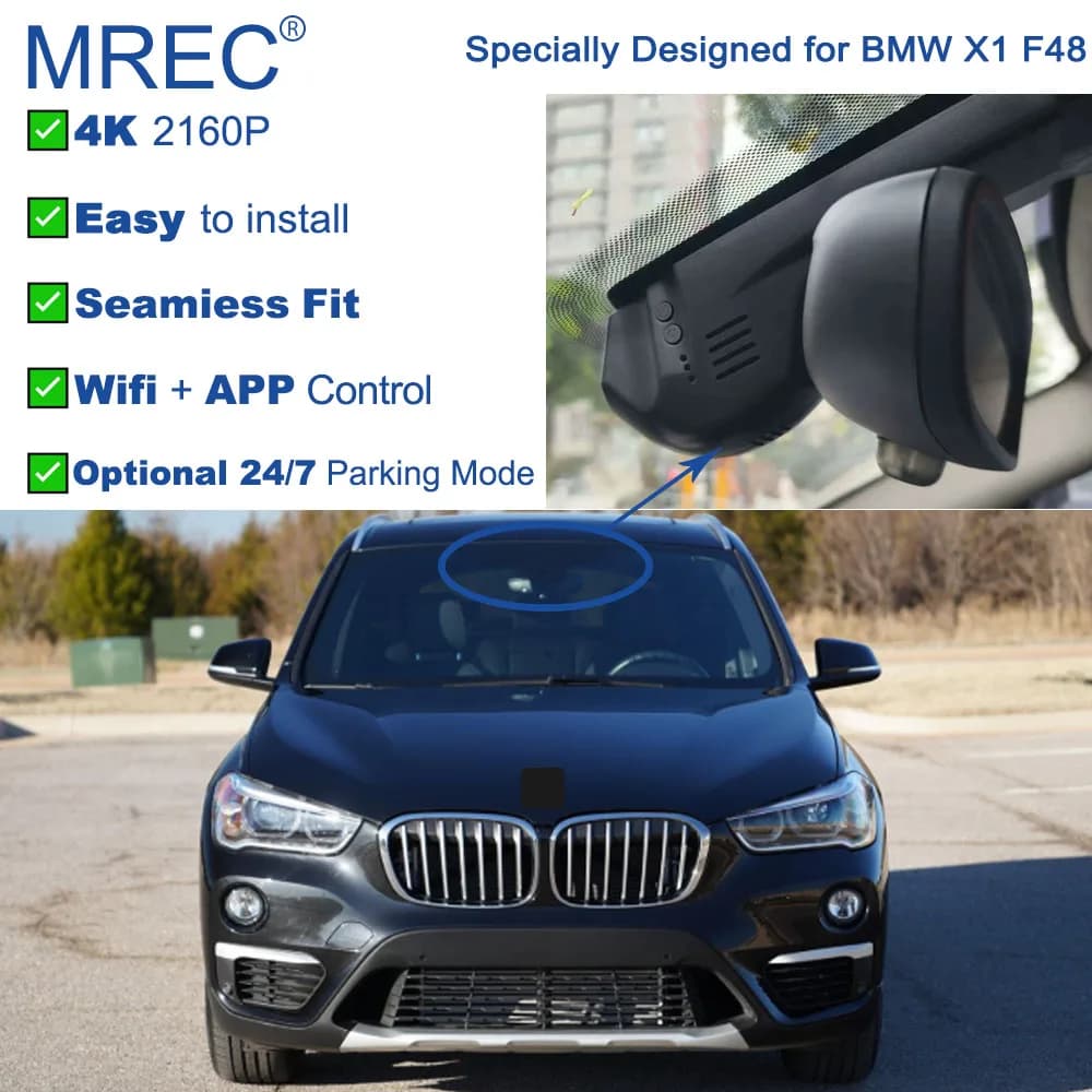 MREC Dash Cam Car Dash Camera OEM APP Plug and Play Front Rear Parking Monitoring 4K Ultra HD Wifi Loop Recording for BMW X1 F48