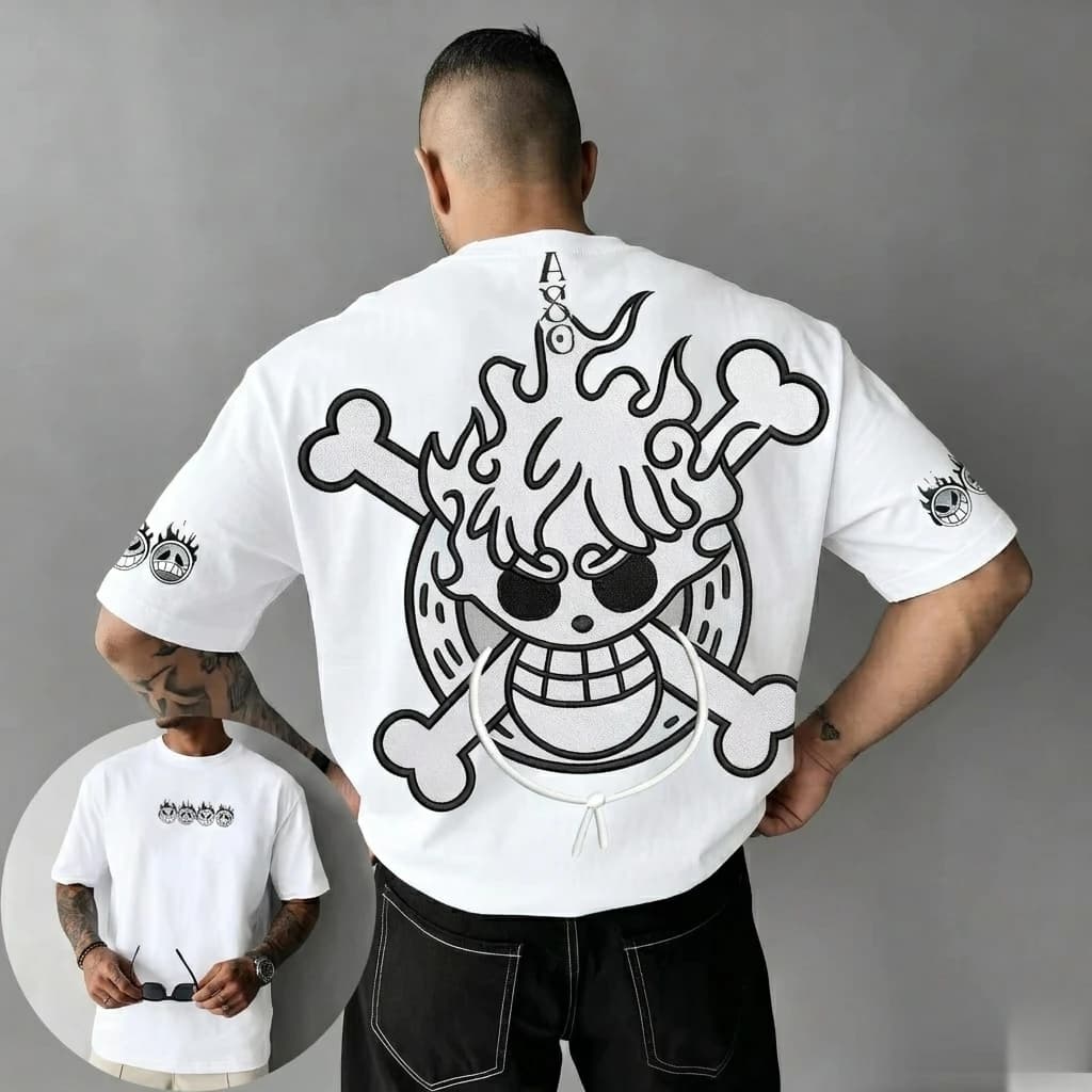 Vintage One Piece Luffy Nika Gear 5 Print T-shirt Men Casual Oversized Cotton Tee Summer Harajuku Streetwear Anime Unisex Tops