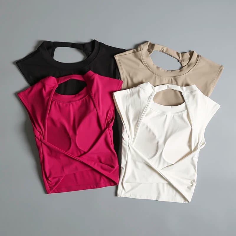 Primavera ed estate sexy corto senza schienale pettorale fisso reggiseni sportivi T-shirt gilet da donna aderente top da yoga dimagrante ad asciugatura rapida