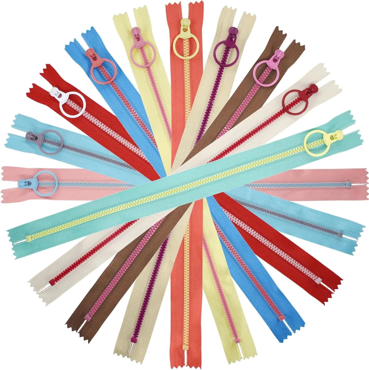 20 pezzi # 3 Cerniere in Resina con Anelli di Sollevamento in Metallo per Cucito, Fai-da-Te, Borse, Abbigliamento, 10 Colori (30cm/12 pollici)