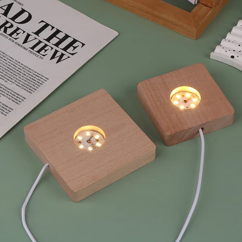 5/6/7/8/9/10CM Led lampada in legno massello luce notturna quadrata portalampada Usb portalampada fai da te ornamenti Desktop Base lampada decorativa