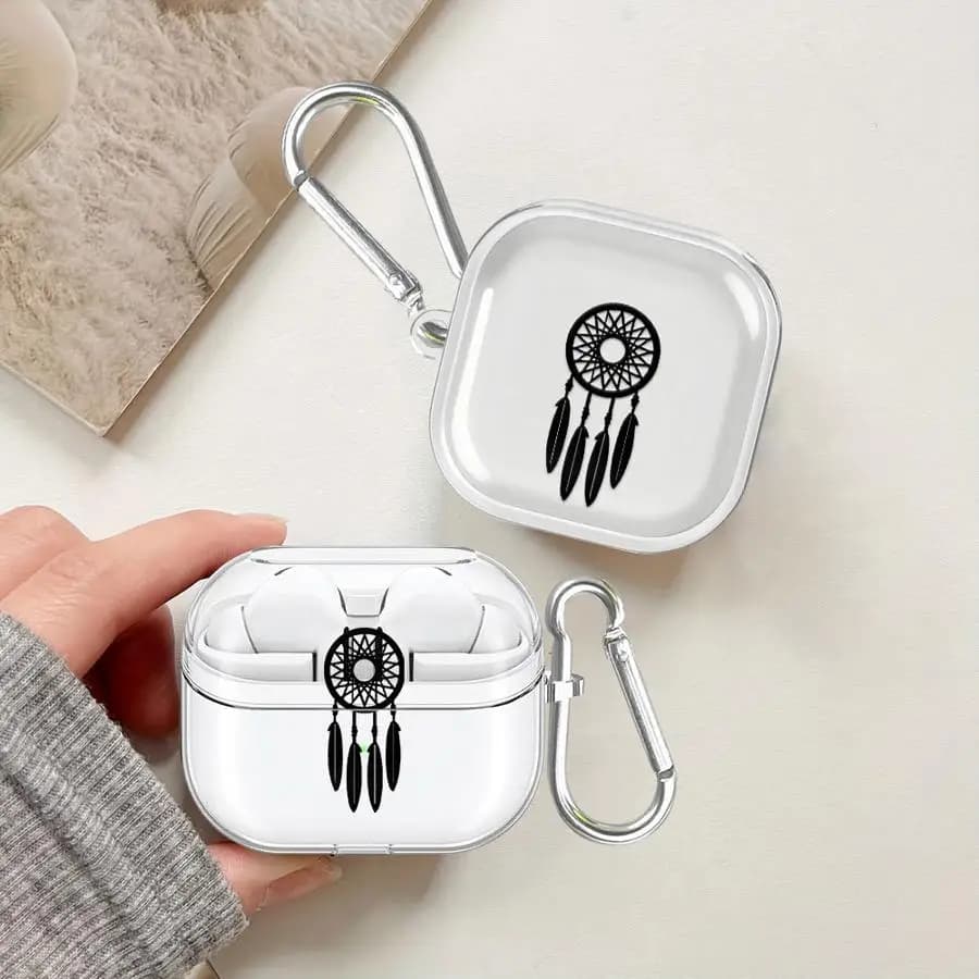 Clear Earphone Cases Cover With Hook Case For Samsung Galaxy Buds 3Pro 2 4Pro 3 FE 2Pro 4 Pro Live Triple Feather Dreamcatcher