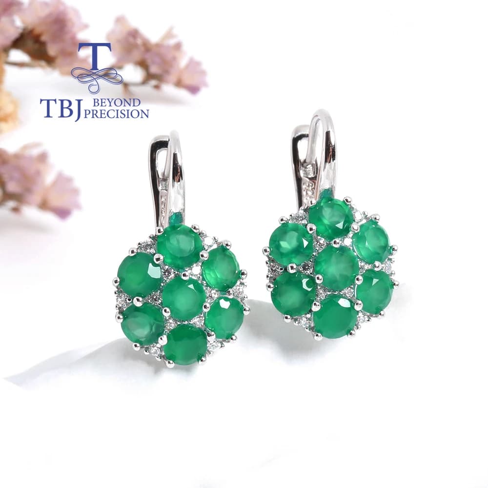 2026, Splendid and elegant round earrings in natural green agate, refined 925 sterling silver jewelry for woman, ideal for everyday use and as a gift