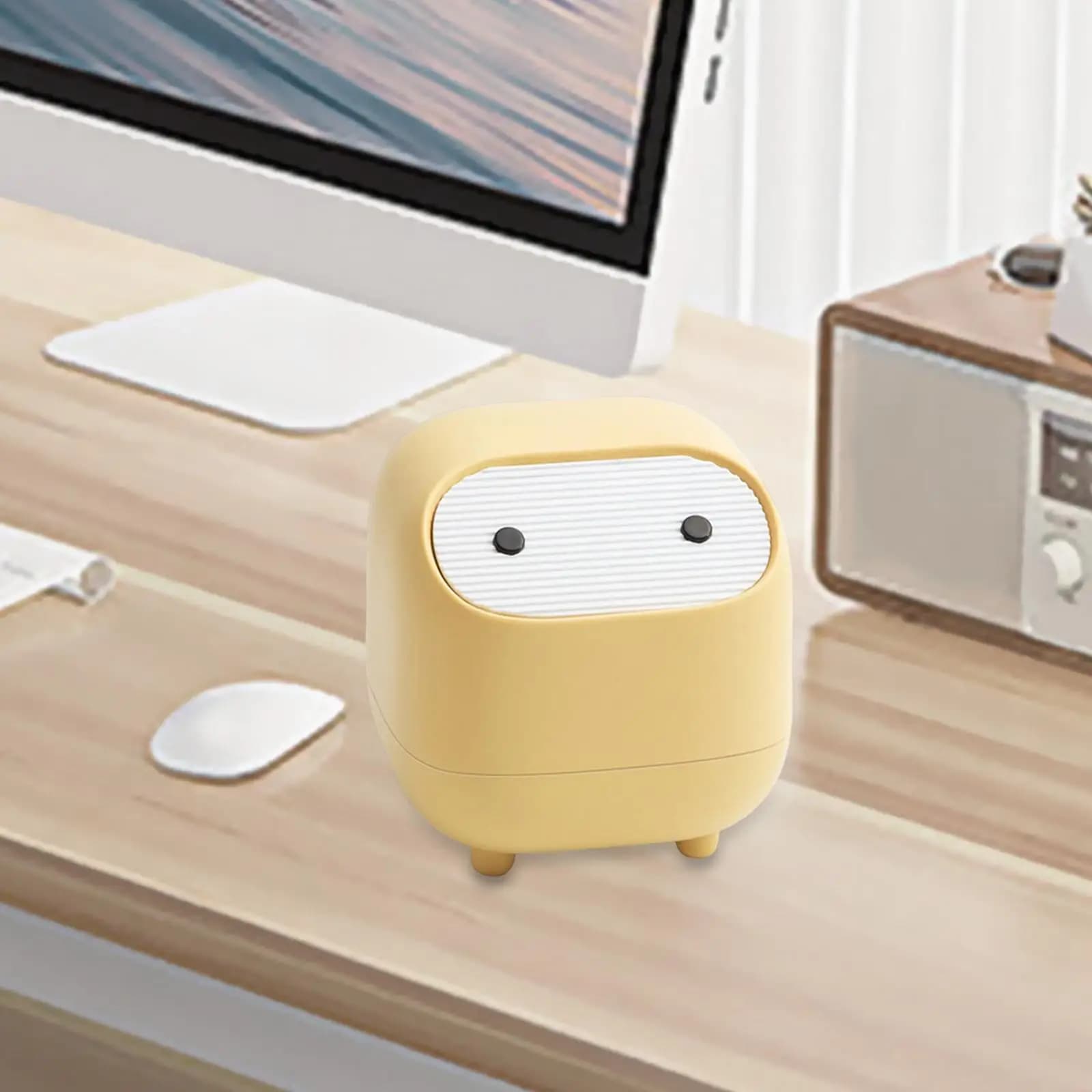 Piccolo Cestino per Rifiuti, Mini Contenitore per Spazzatura, Organizzatore da Scrivania, Bidone della Spazzatura per Casa e Camera da Letto, Giallo