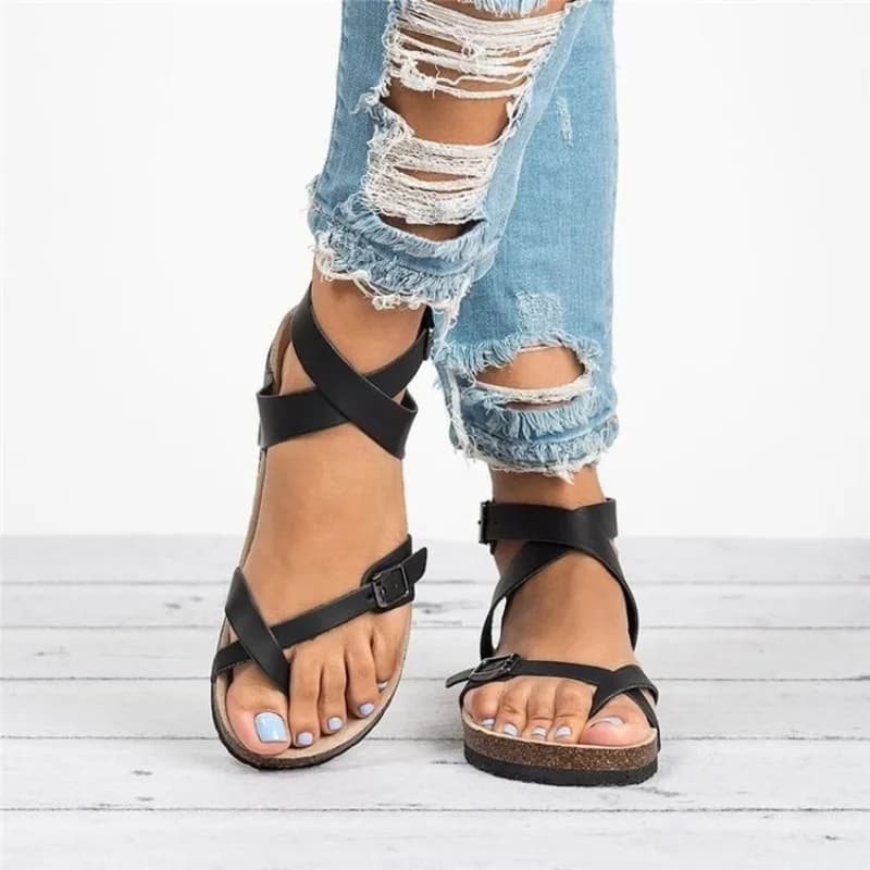 Women Sandals Summer Oversized Sandals with Cork Sole Roman Toe Strap Buckle and Strap Women's Beach Sandanlis