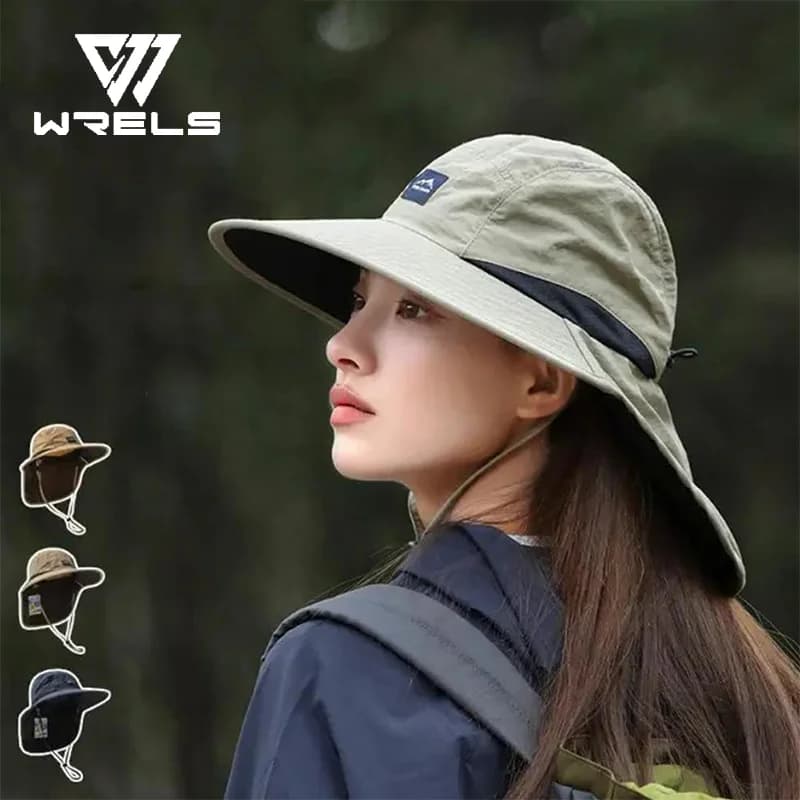 WRELS Summer wide stretch unisex hat, waterproof and fast drying, with Panama hat, UV fisherman hats, breathable neck protection in mesh