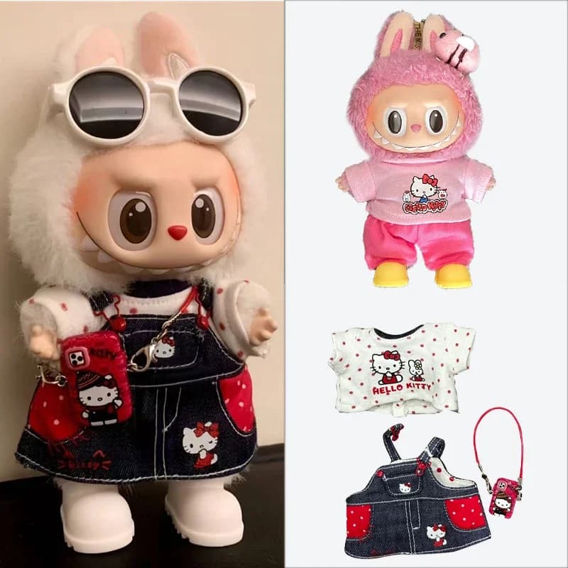 15 17 centimetri Per Labubu Bambola Polka Dot Strap Dress Gonna Abbigliamento Kawaii Hellokitty Cowboy Strap Pantaloni Leggings Dritti Vestiti Ropa