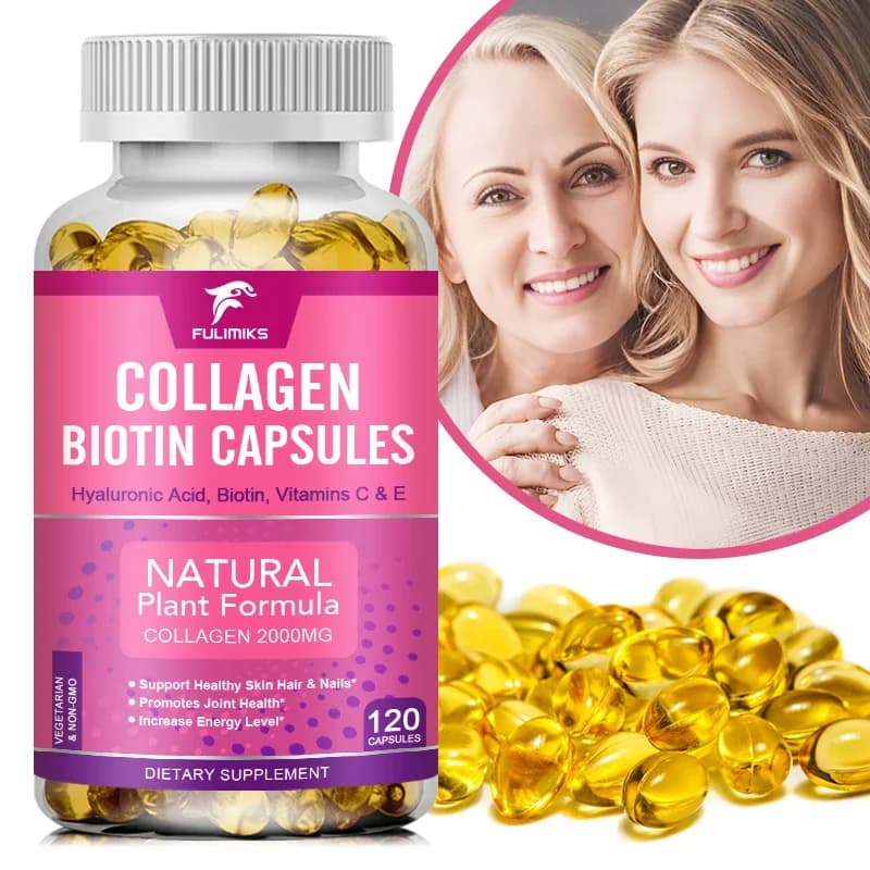 Collagen 2000mg with Biotin 2500mcg 3g Protein Hyaluronic Acid Vitamin C Healthy Food Supplement for Women and Men