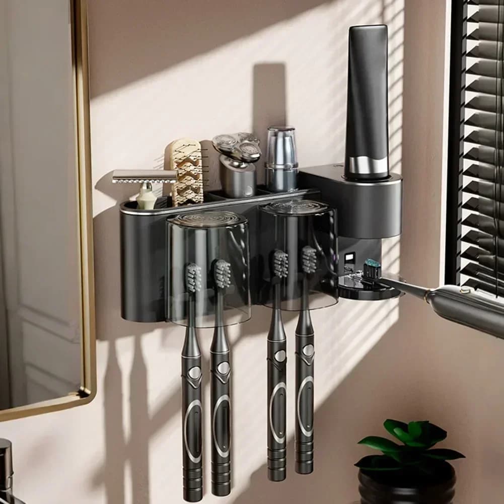 Dispenser automatico di dentifricio con portaspazzolino Supporto da parete multifunzionale con livelli di erogazione regolabili Impermeabile
