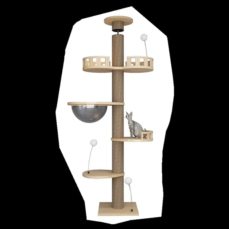Luxury Tall Solid Wooden Cat Tree Tower, Litter Box Enclosure, Bed, Floor to Ceiling, Heavy Duty, Large Cats Climbing Furniture
