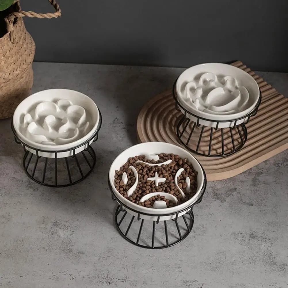 Elevated Pet Food Bowl Elevated Ceramic Slow Feeder Dog Bowl with Stand Raised Pet Food Dish for Cats Dogs Anti-choking Feeding