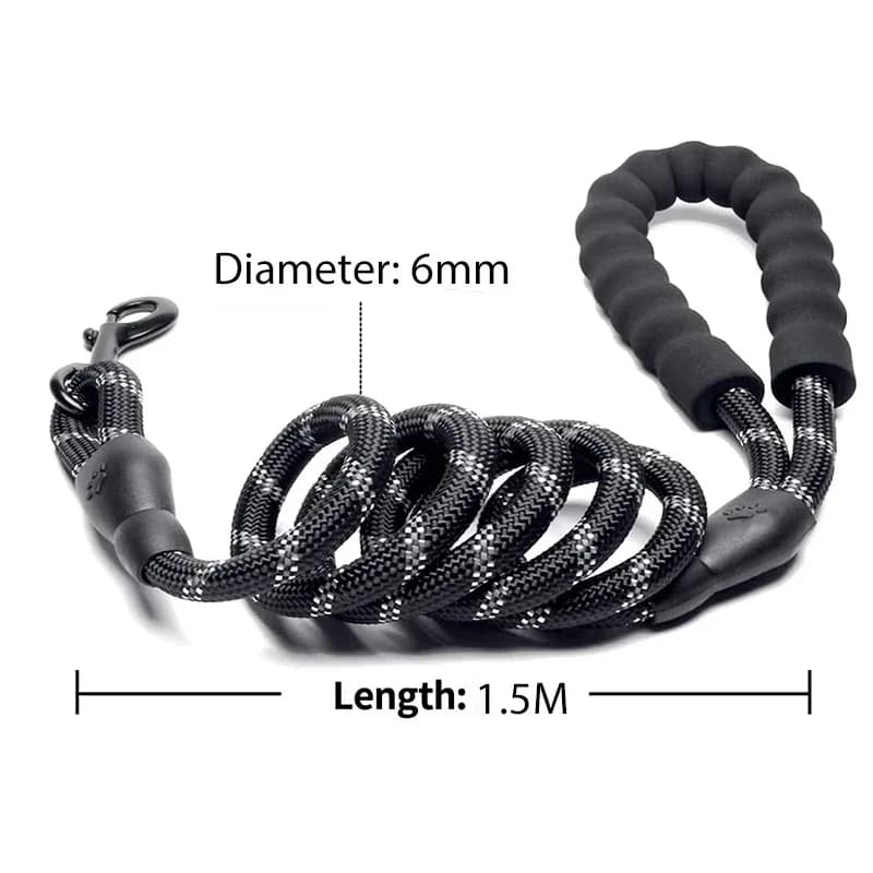 Reflective Dog Leash with Comfortable Foam Handle Heavy Duty Nylon Climbing Rope Leashes for Large Medium Dogs