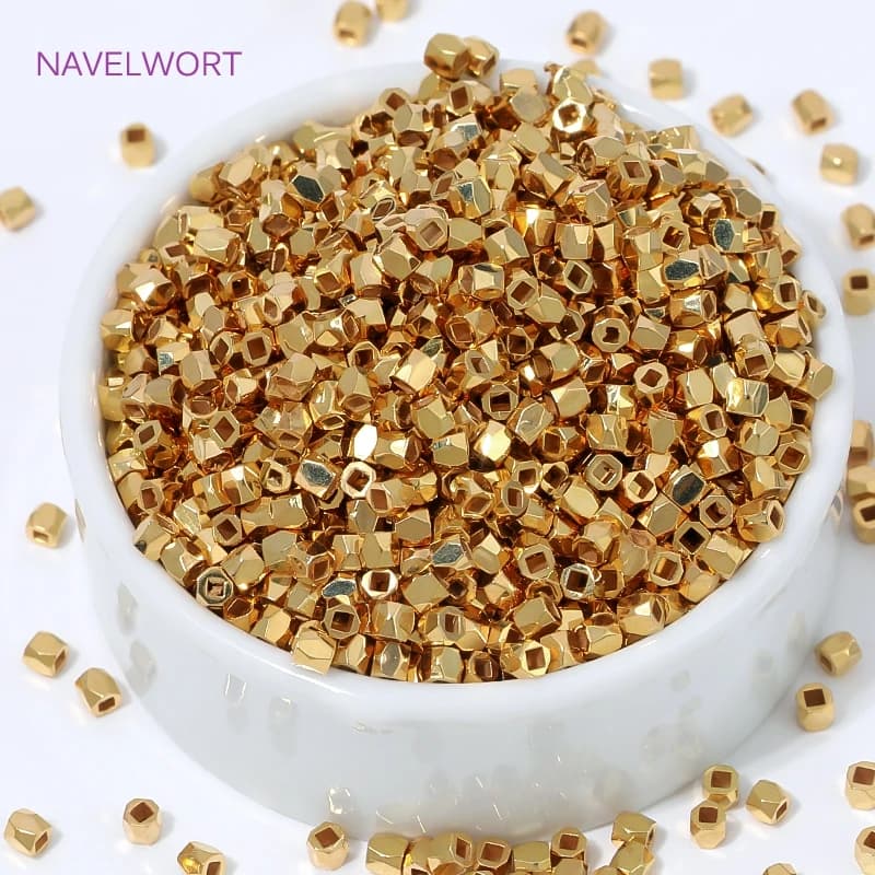 18K Gold Plated Rhombus Cut Spacer Beads For Jewelry,Separators For Beads,Brass Loose Beads,DIY Bracelet Making Accessories