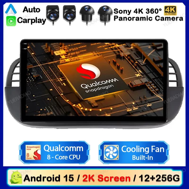 Android 15 Autoradio For Fiat 500 2007 - 2014 FM Bluetooth Autoradio BT GPS NAVI Qualcomm 2DIN Backup camera DVD Touch Screen
